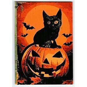 Vintage Halloween Postcard Black Cat on Jack-O'-Lantern Pumpkin